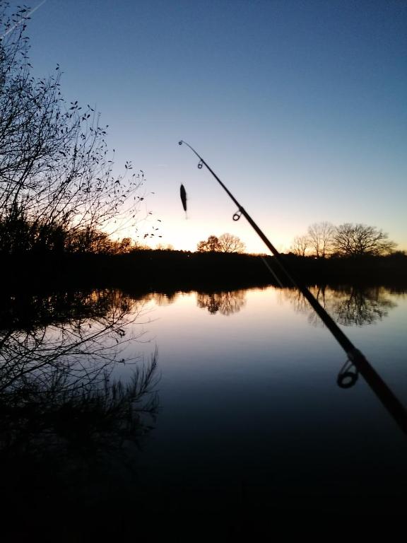 a person is holding a fishing rod on a lake at L&#39;auberge 10 à 15 pers 30min zoo beauval chambord cheverny in Langon