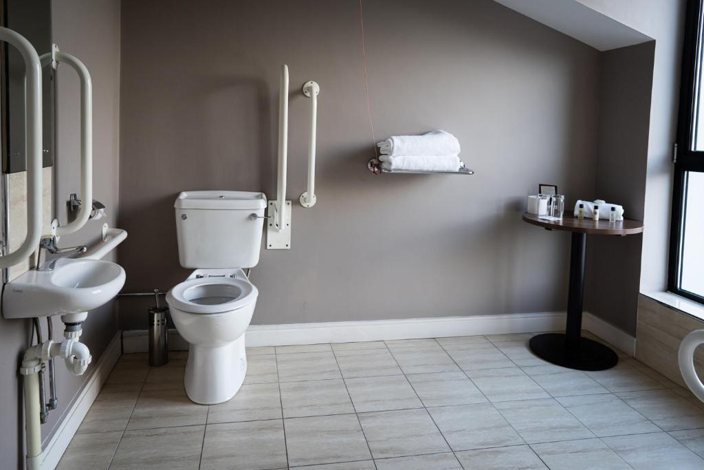 a bathroom with a toilet and a sink at Ballyrobin Hotel in Aldergrove
