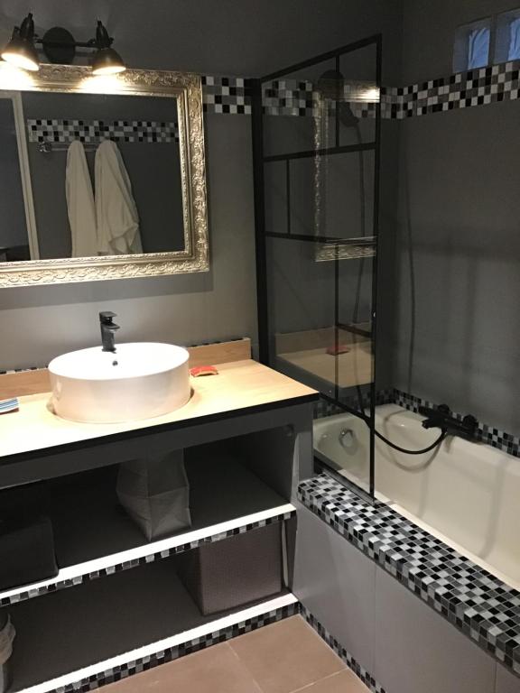 a bathroom with a sink and a shower at Appartement Cemiliana in Bonifacio