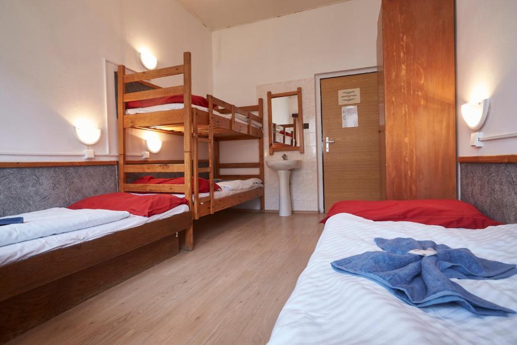 Postel nebo postele na pokoji v ubytování Hotel Sklárna Harrachov