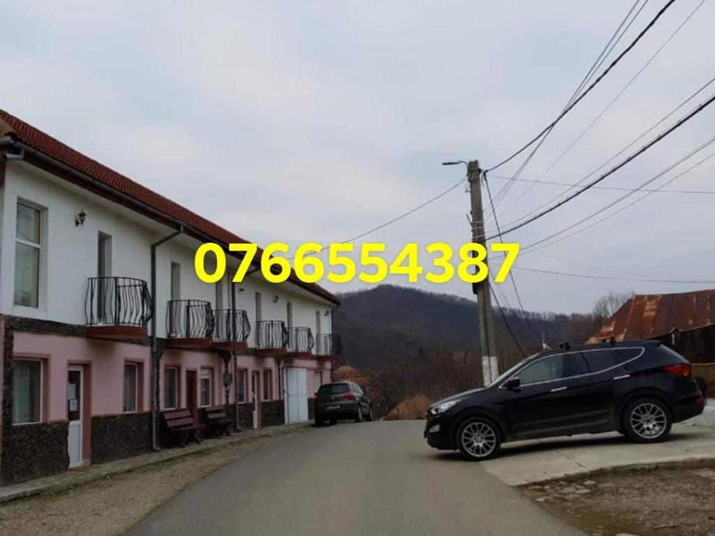 a car parked on a street next to a building at Pensiunea Lucica in Săcelu