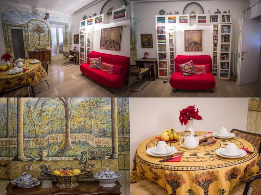 ローマにあるIl Leoncinoのリビングルーム(赤いソファ、テーブル付)