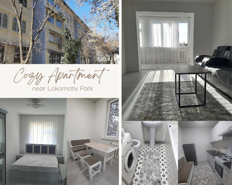 a collage of four pictures of a living room at Stylish 1-bedroom apartment near Atlas Mall & Ecobozor in Tashkent