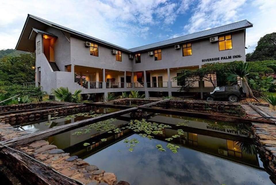 a house with a pond in front of it at RIVERSIDE PALM INN SG LEMBING in Sungai Lembing