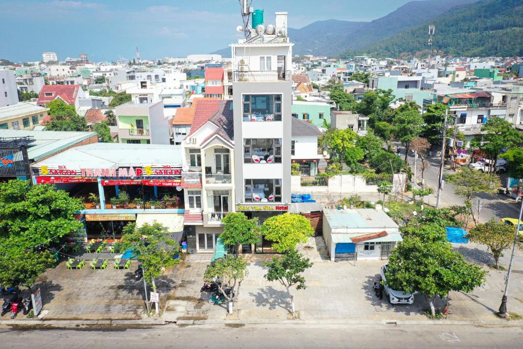 an overhead view of a city with a building at Sontra Sea Hotel in Danang