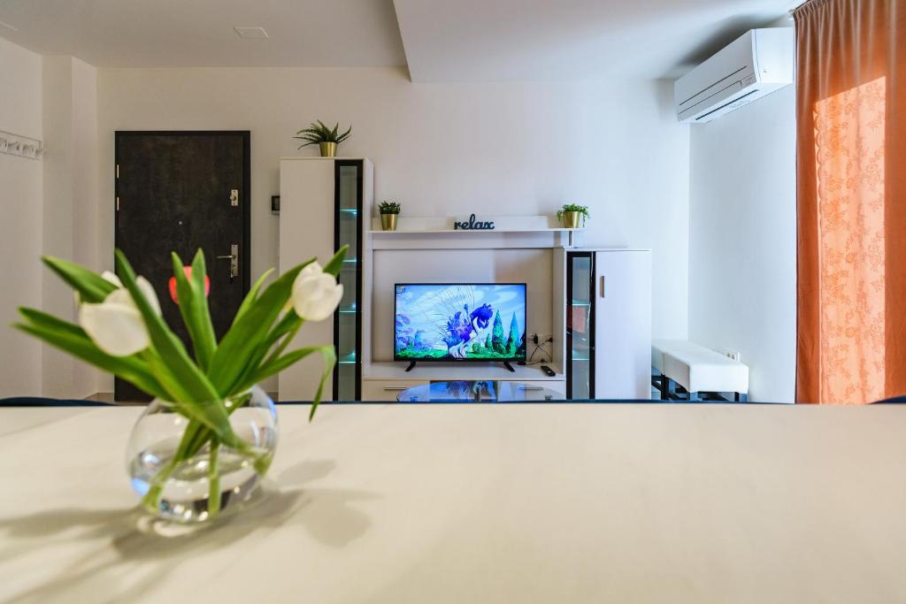 Televízia a/alebo spoločenská miestnosť v ubytovaní Holiday apartment Zadar - with summer balcony and parking