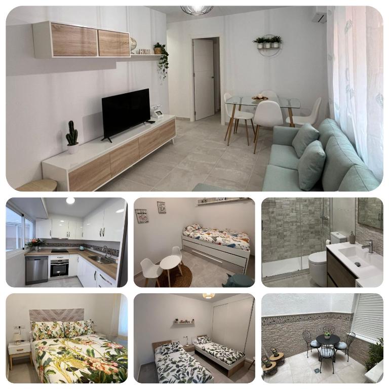 a collage of photos of a living room and a kitchen at Fuengirola Center in Fuengirola