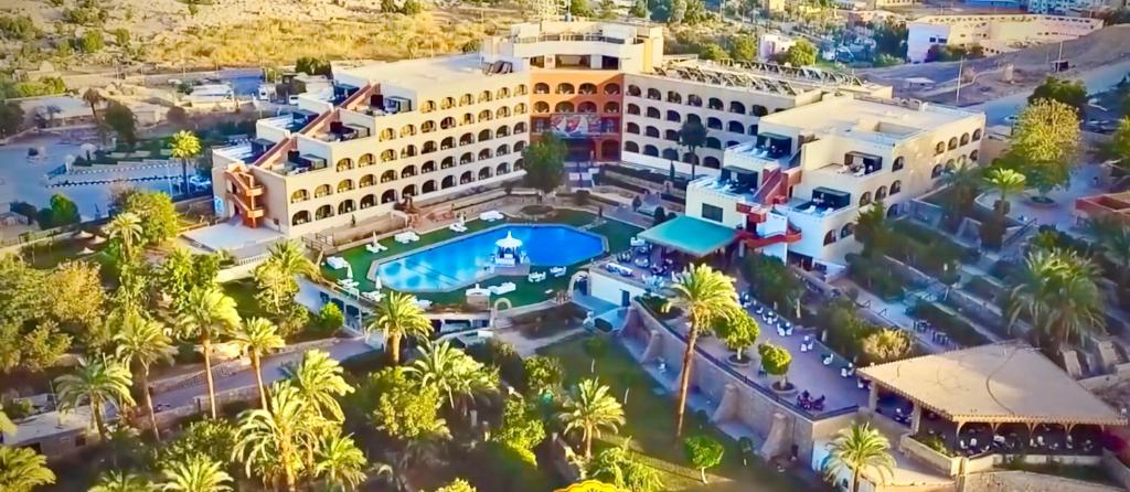 a city with lots of palm trees and palm trees at Basma Hotel Aswan in Aswan