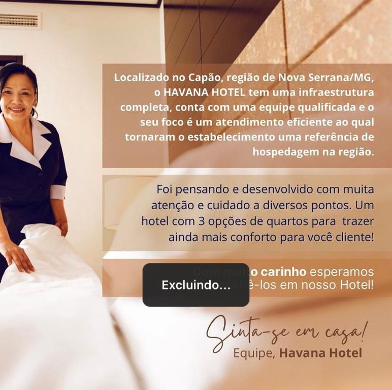 un póster de una mujer de pie junto a una cama en Hotel Havana en Nova Serrana