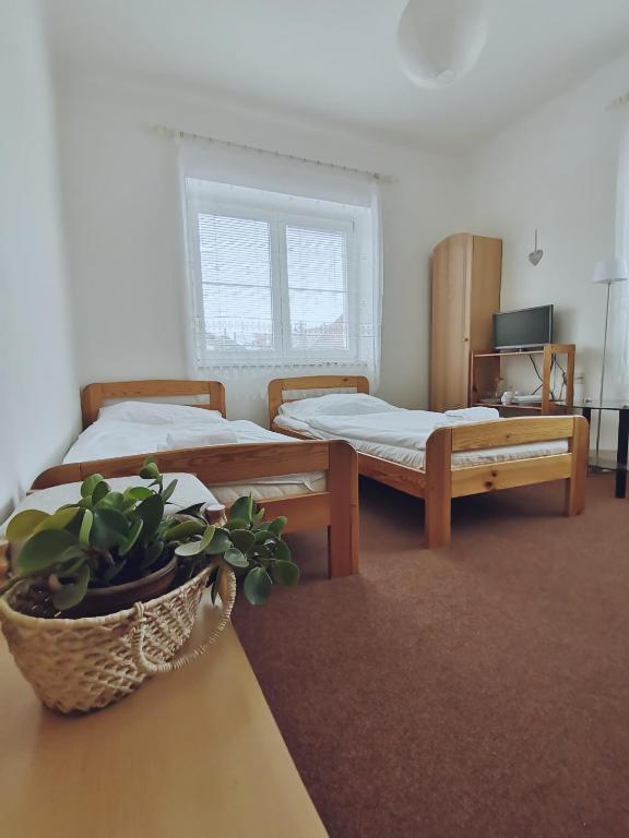 Postel nebo postele na pokoji v ubytování Penzion pod Kostelíčkem