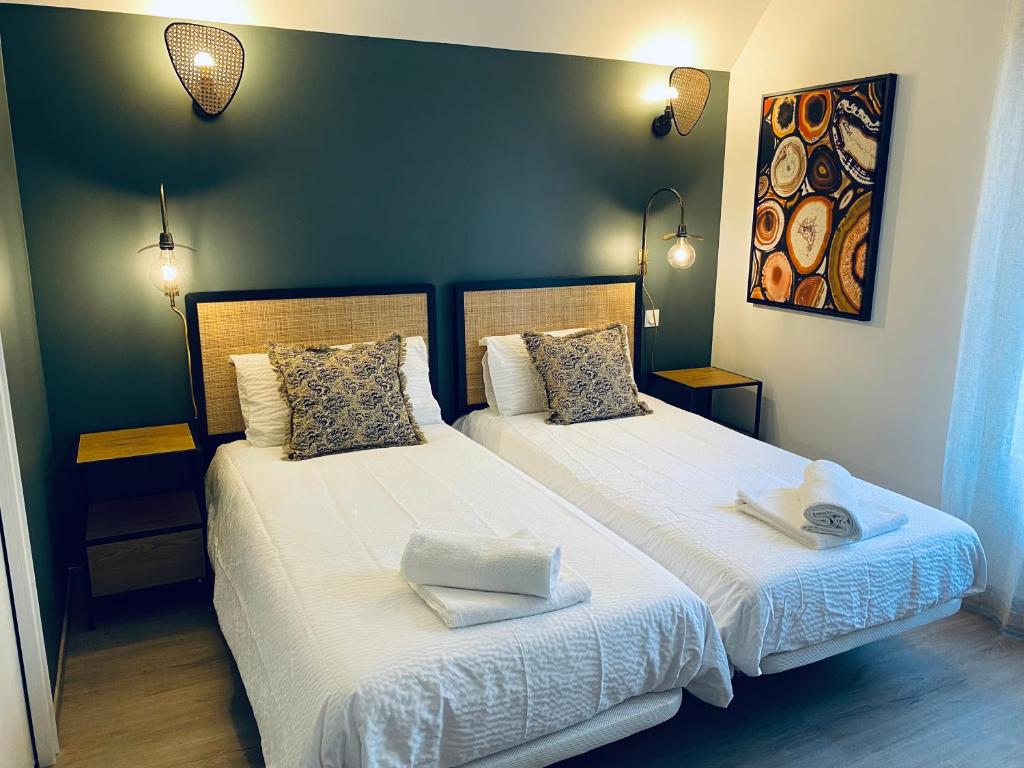 2 camas en una habitación con 2 almohadas en Le Foxtrot à 50m du centre historique, en Sarlat-la-Canéda