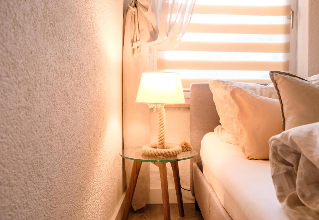 Postel nebo postele na pokoji v ubytování Ferienhaus Neuseenland