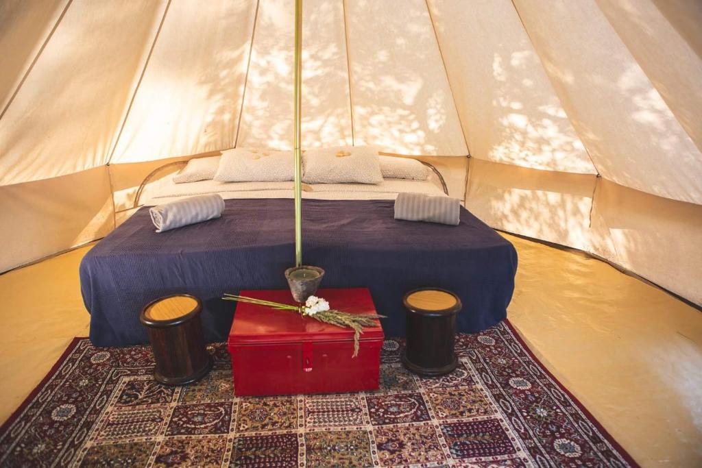 Postel nebo postele na pokoji v ubytování Le repère du pin sec - Glamping & Surfcamp
