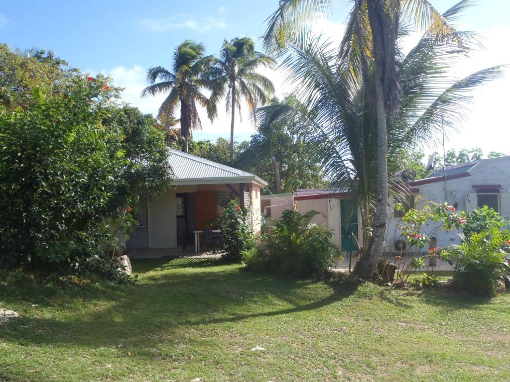 a house with palm trees in front of a yard at GITE LOCA in Capesterre