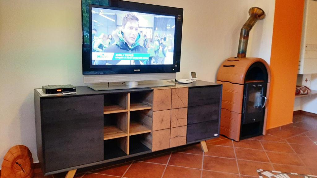 En tv och/eller ett underhållningssystem på Rogla Apartma Ostržek