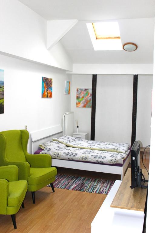 Posteľ alebo postele v izbe v ubytovaní Krásny priestranný slnečný apartmán v centre mesta