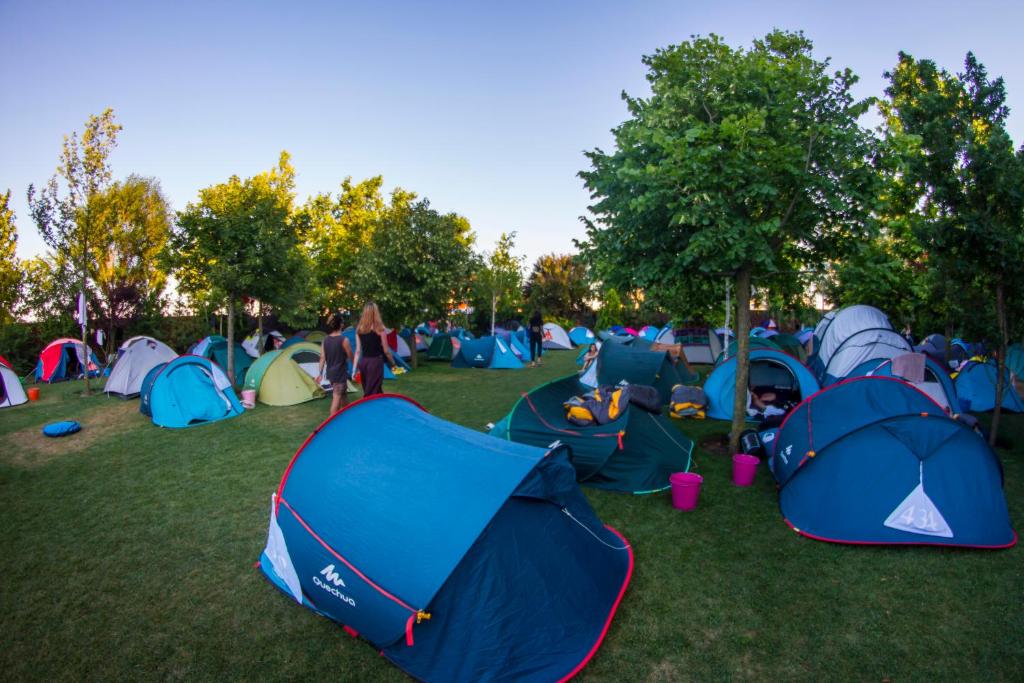 un grupo de tiendas en la hierba en un campo en Sandalandala en Vama Veche