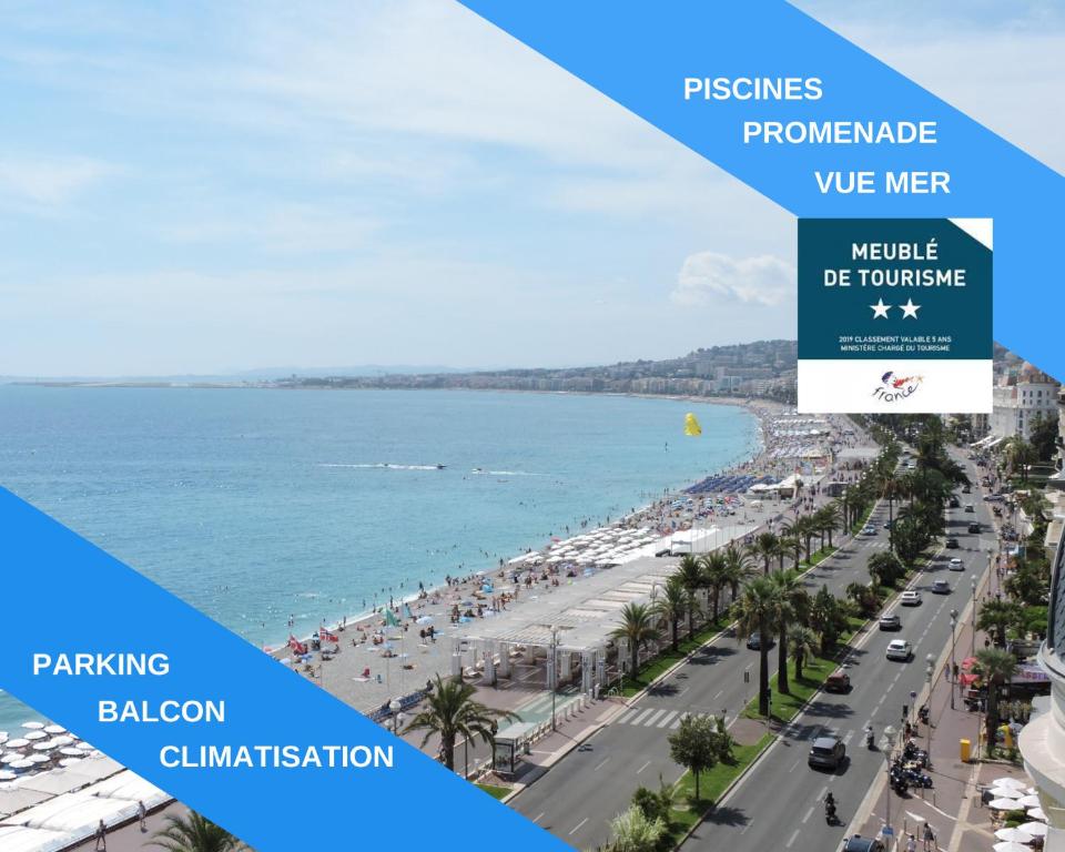 a view of a beach and the ocean at Studio 7 Promenade des Anglais in Nice
