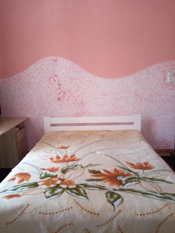 リヴィウにある1 ком апартаменты на Олены Степанивны ,парковкаのピンクの壁のベッドルーム1室
