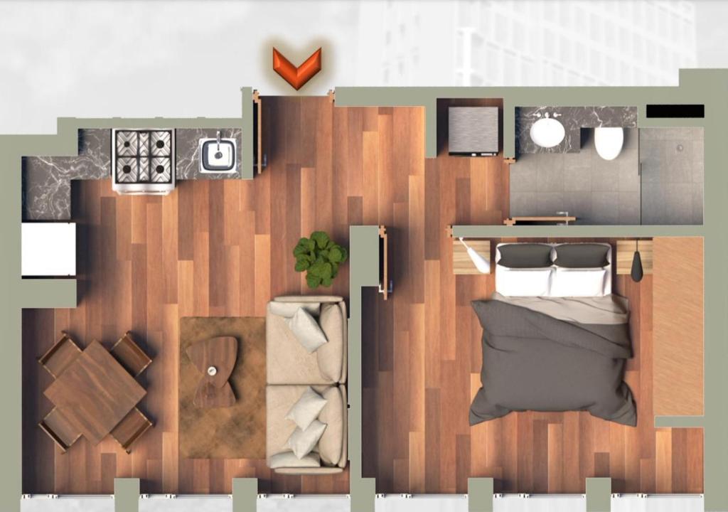 a floor plan of a room with a bedroom at Cosmopolitan 502 in La Paz