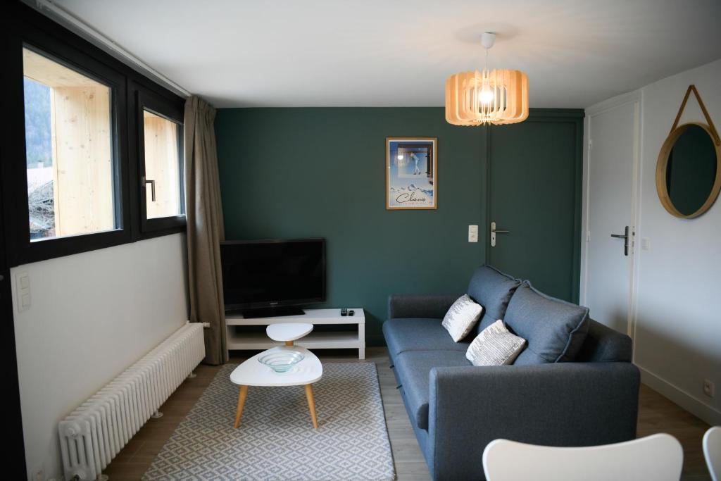 TV a/nebo společenská místnost v ubytování Appartement Vieux Servoz Mt Blanc
