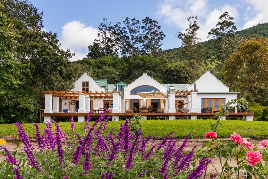 a house in the mountains with flowers in the foreground at Ganzvlei Manor in Knysna