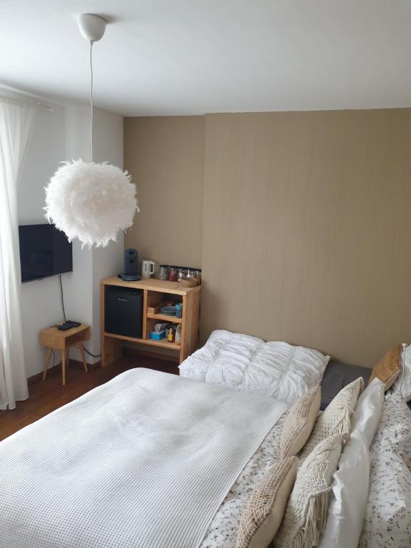 Postel nebo postele na pokoji v ubytování Escale Chambre d'hôtes Au coeur du vieux Profondeville entre Namur et Dinant