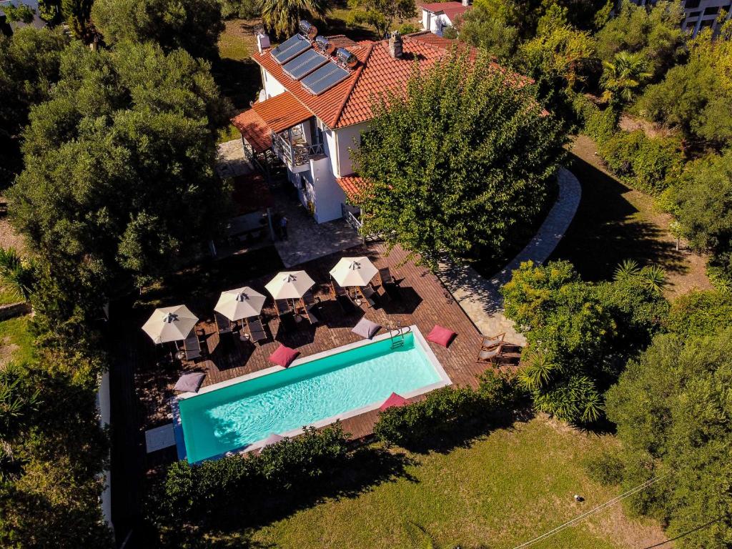 an aerial view of a house with a swimming pool at Casa Villa, Xenia Paliouri in Paliouri