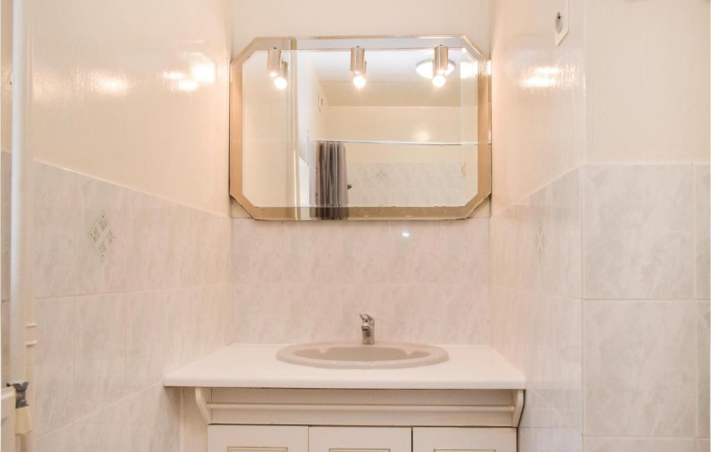 a bathroom with a sink and a mirror at Nice Home In Canchy With Kitchen in Canchy