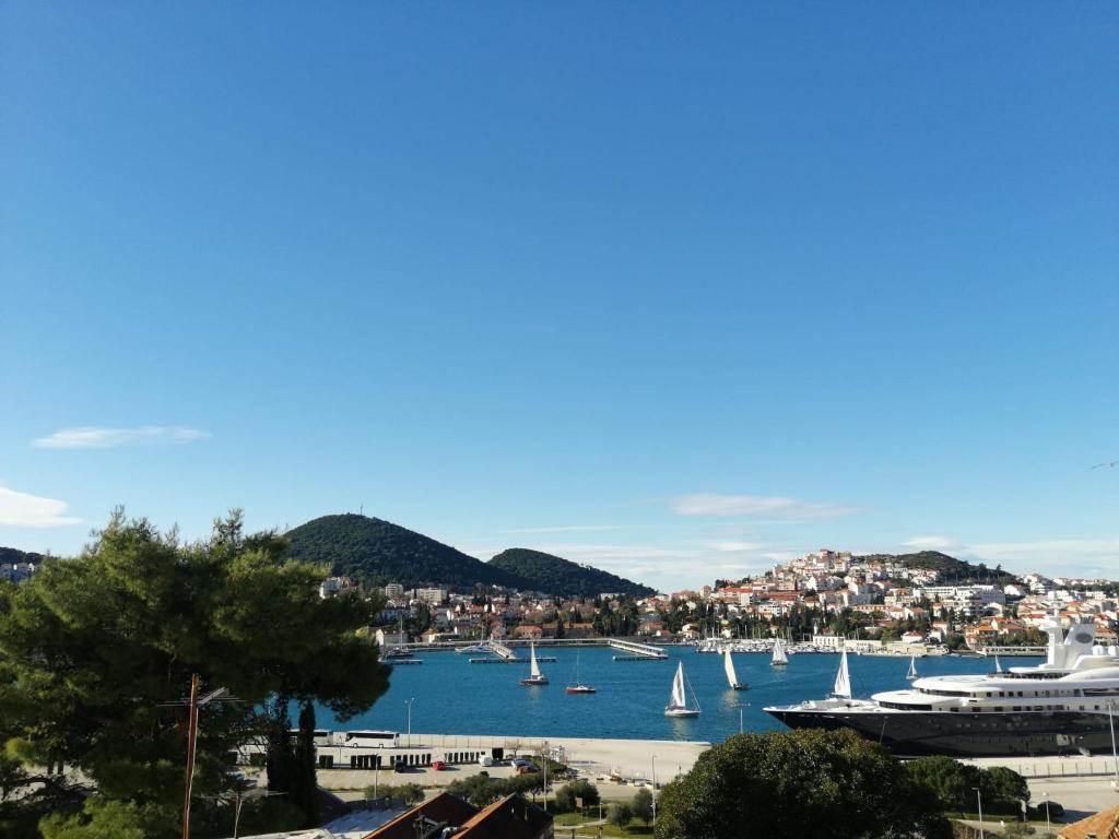 a view of a harbor with boats in the water at Apartments Grebović in Dubrovnik
