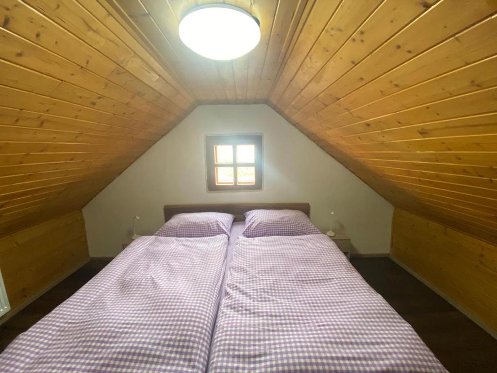 A bed or beds in a room at Apartmán U Splavu Putim