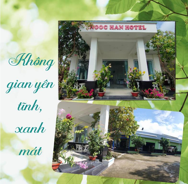 a collage of photos of a house with flowers at Khách Sạn Ngọc Hân in Ấp Vĩnh Phú