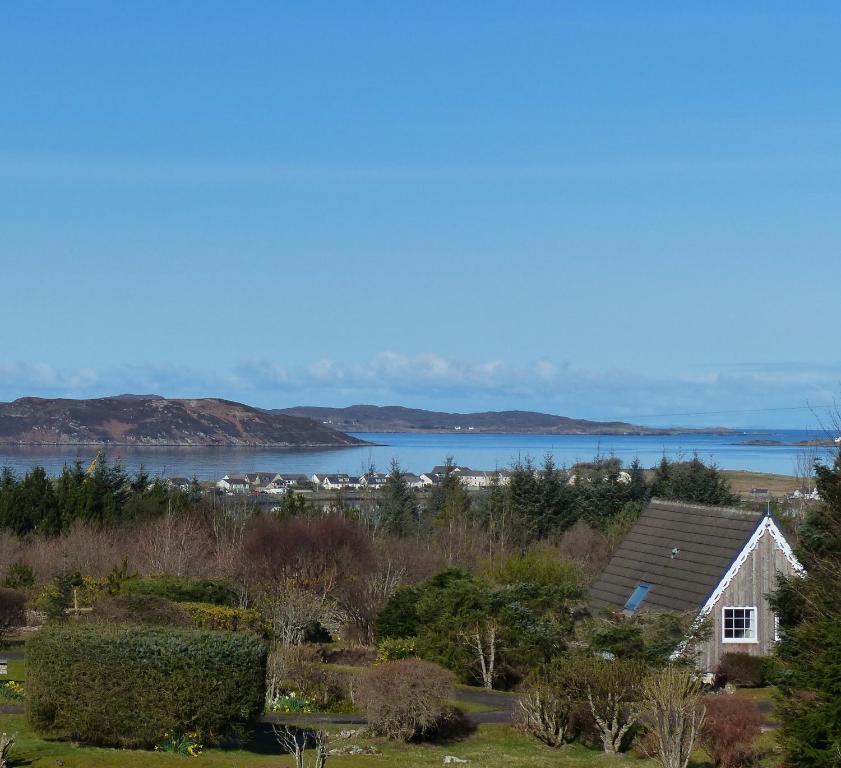 a view of the lake from the house at Aultbea Lodges in Aultbea