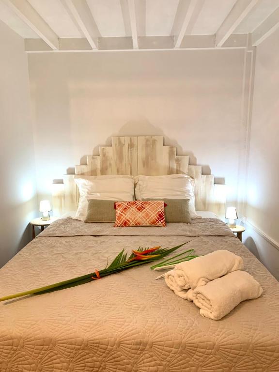 Uma cama ou camas num quarto em SOMPTUEUX DUPLEX SUR LA ROUTE DES PLAGES