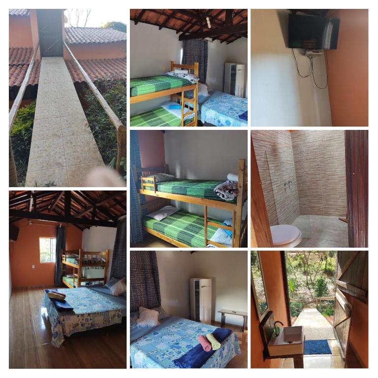 a collage of pictures of a room with beds at Pesque e Sorte Escondidinho in Santana do Riacho