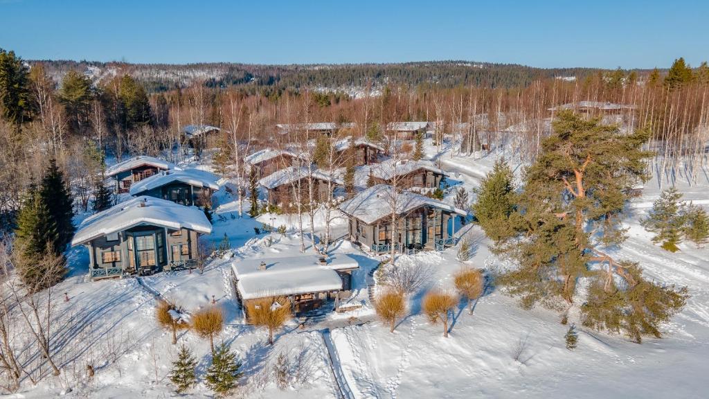 an aerial view of a resort in the snow at Tahko-Tours Oy in Tahkovuori