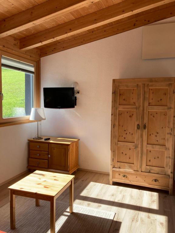 Televízia a/alebo spoločenská miestnosť v ubytovaní Apart Jehle