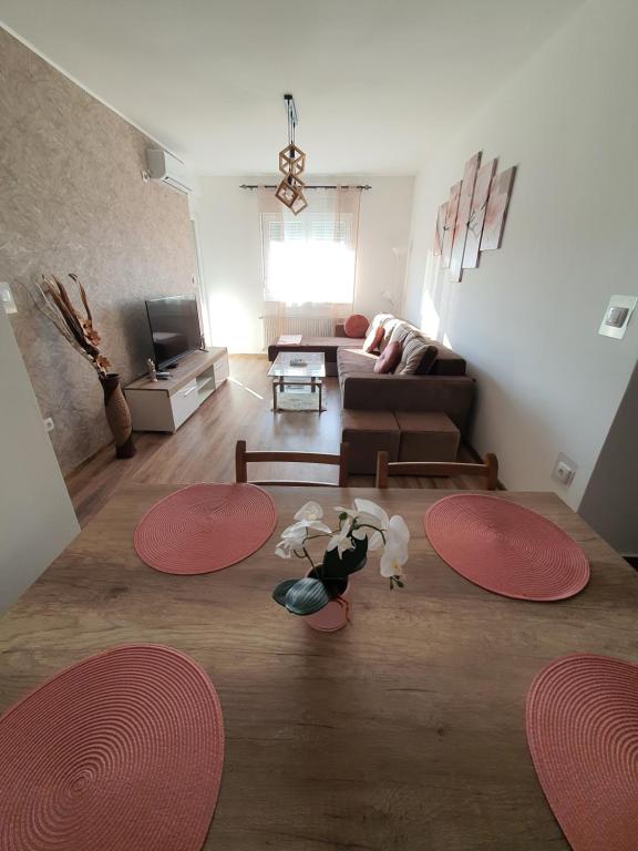 Apartman Banija في بانيا كوفيلياتشا: غرفة معيشة مع دوائر حمراء على الأرض