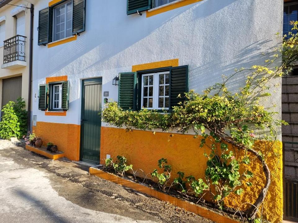 a house with a green door and windows at Casa da Andorinha in Pardieiros