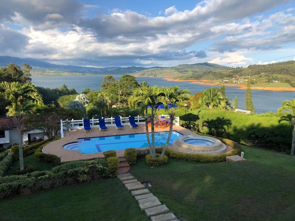 an aerial view of a resort with a swimming pool at casa calima in Calima