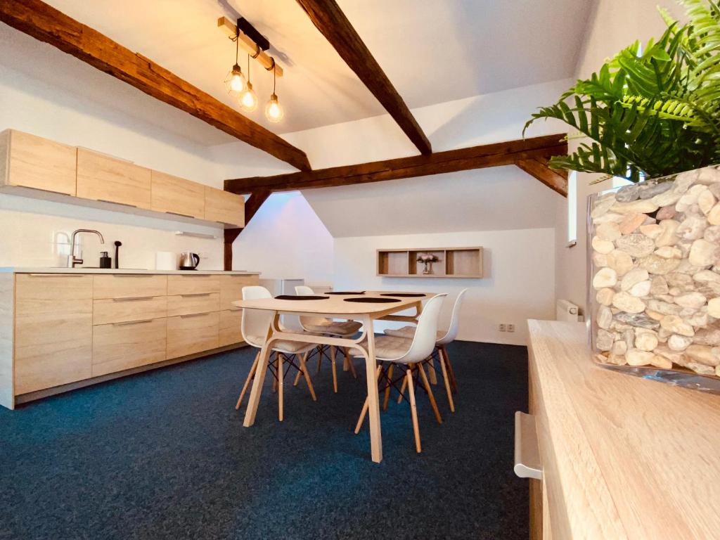 Kuchyň nebo kuchyňský kout v ubytování Apartmány Emma