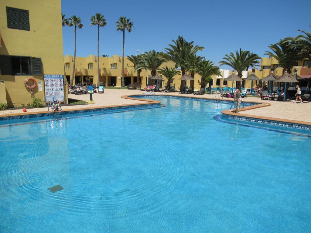 een groot zwembad in een resort met palmbomen bij Garden Relax Apartments, by Comfortable Luxury in Corralejo