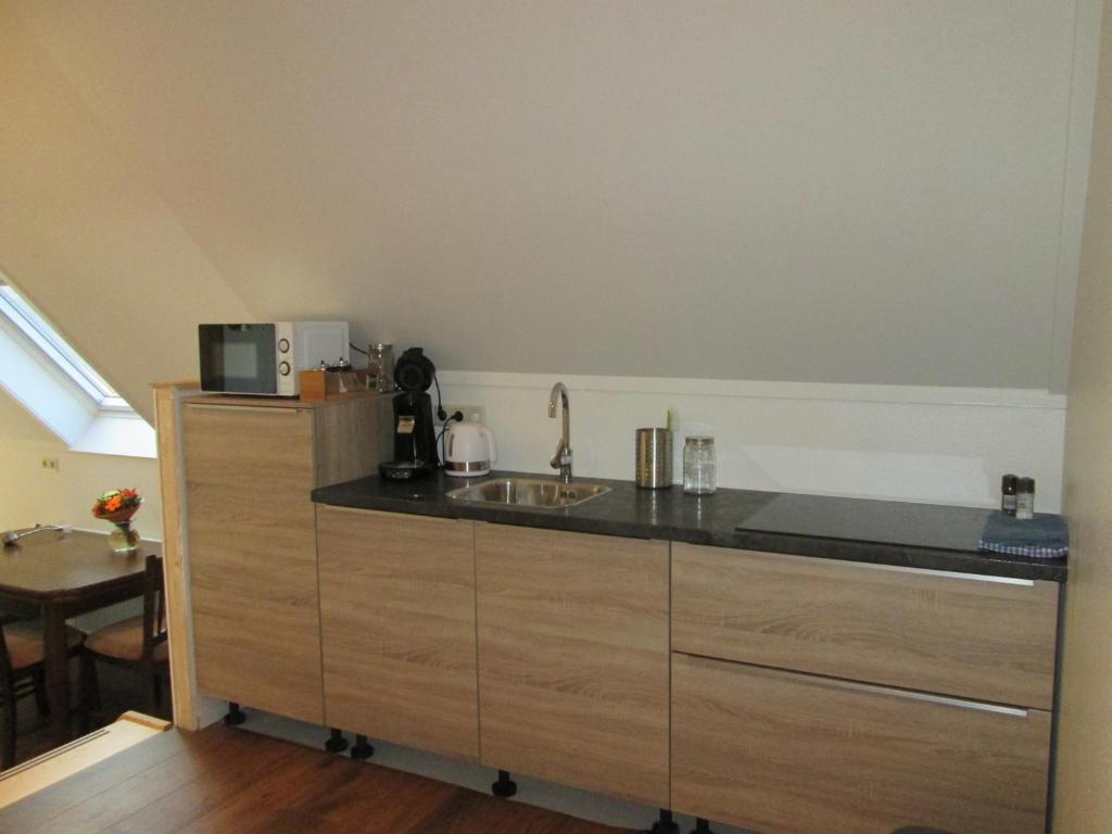 a kitchen with a sink and a counter top at Veenemaat in Winterswijk