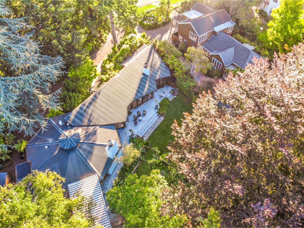 an overhead view of a house with a windmill at River Birches in Turangi