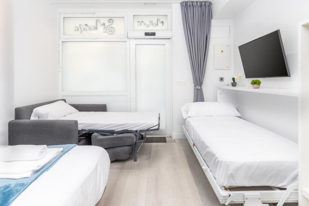 A bed or beds in a room at Santa Marina Apartamentuak Zarautz