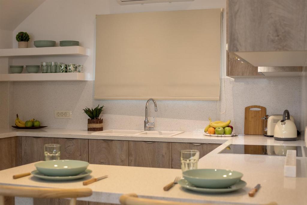Kuchyň nebo kuchyňský kout v ubytování PITHOS MODERN APARTMENTS