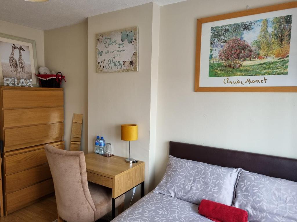 a bedroom with a bed and a table and a desk at Brooks Homestay in Dundalk