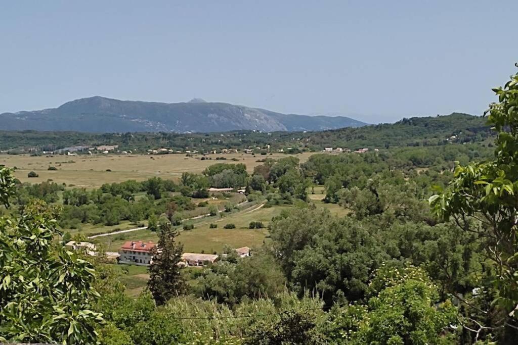 a view of a valley with trees and a house at Vatos Studio in Vátos
