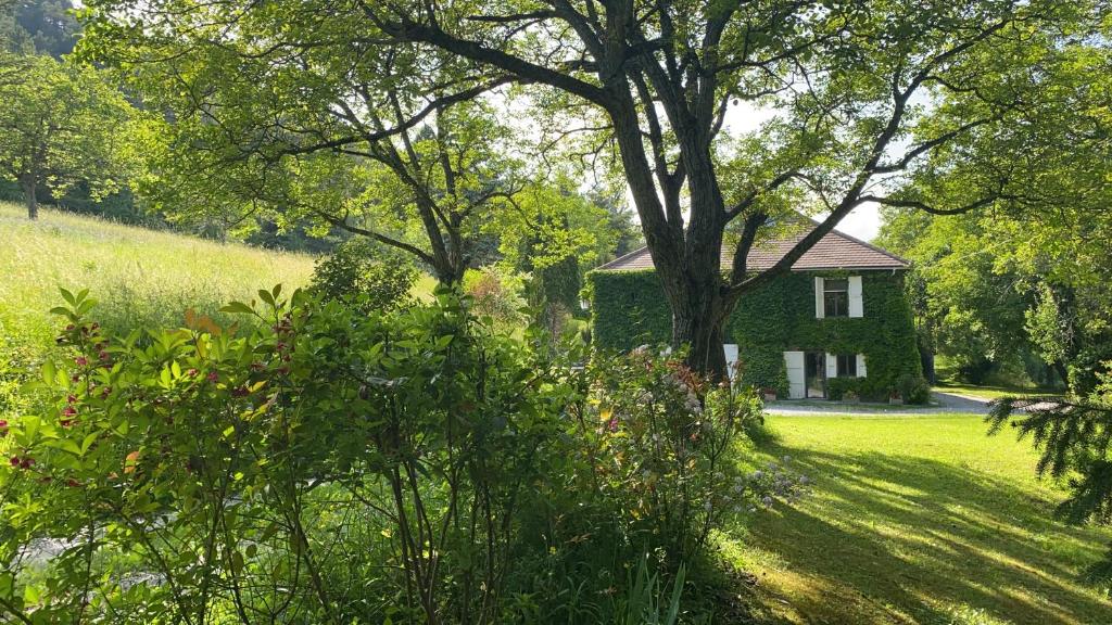 une maison verte au milieu d'un champ dans l'établissement La Genevraie, à Gap