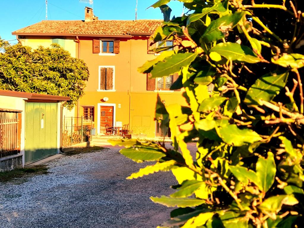 a yellow house with a tree in front of it at ZANINA COUNTRY HOUSE in Peschiera del Garda